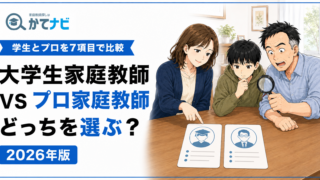 大学生家庭教師とプロ家庭教師の違いを7項目で比較する2026年版の記事アイキャッチ